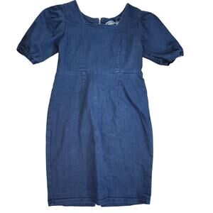 Handmade Stretch Denim Square Neck Bodycon Pencil Dress-Size 16